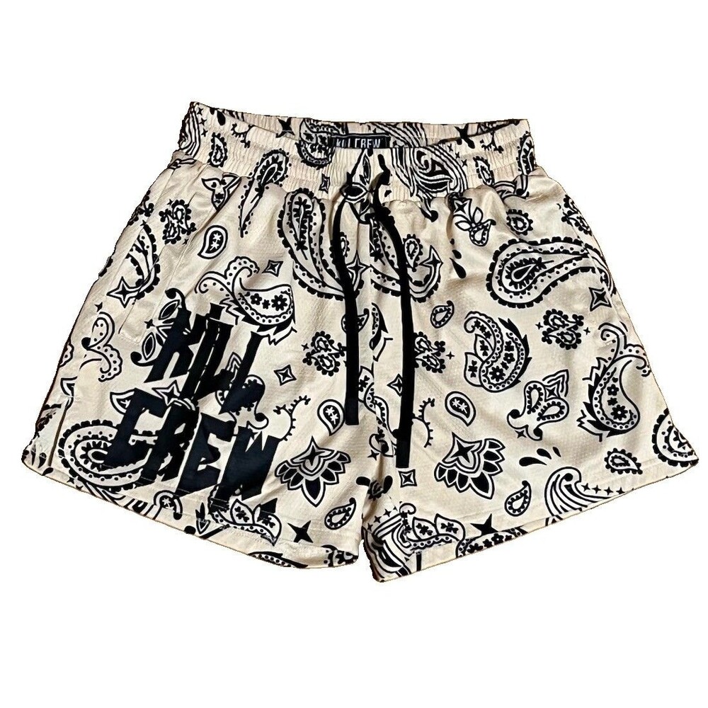 KILL CREW Men’s Activewear Shorts Muay Thai Beige Bandana Mid Thigh Cut Sz M